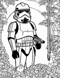 Wes Anderson-inspired Star Wars-themed coloring page featuring a Stormtrooper.