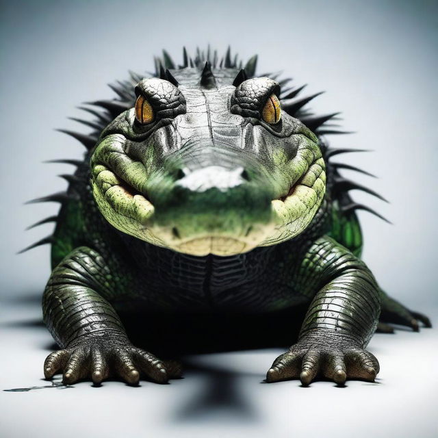 A hyper-realistic image of a crocodile with emo-style hair