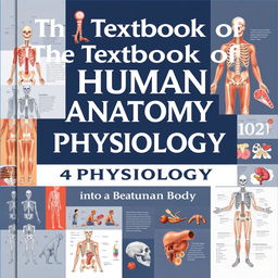 An engaging and educational textbook cover design for a book titled 'The Textbook of Human Anatomy and Physiology'