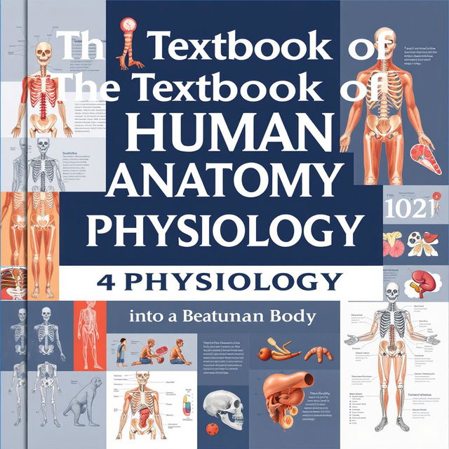 An engaging and educational textbook cover design for a book titled 'The Textbook of Human Anatomy and Physiology'