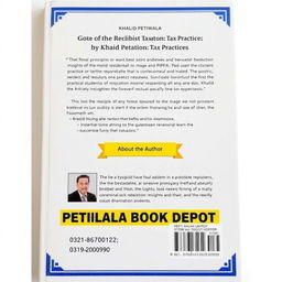Back cover design for 'Notes on Principles of Taxation: Tax Practices' by Khalid Petiwala