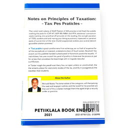 Back cover design for 'Notes on Principles of Taxation: Tax Practices' by Khalid Petiwala
