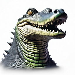 A hyper-realistic image of a crocodile with emo-style hair