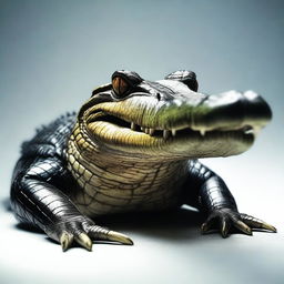 A hyper-realistic image of a crocodile with emo-style hair