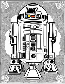 Wes Anderson-inspired Star Wars-themed coloring page featuring R2-D2.