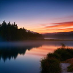 A serene, high-resolution wallpaper demonstrating the beauty of a sunrise over a tranquil lake