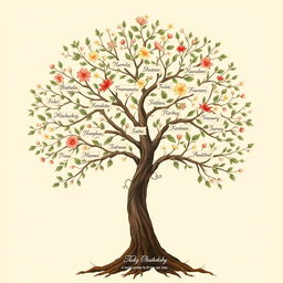 A detailed and visually appealing family tree illustration for the Sudakiv family, inspired by Andriy Chaikovsky's prose 'For My Sister'