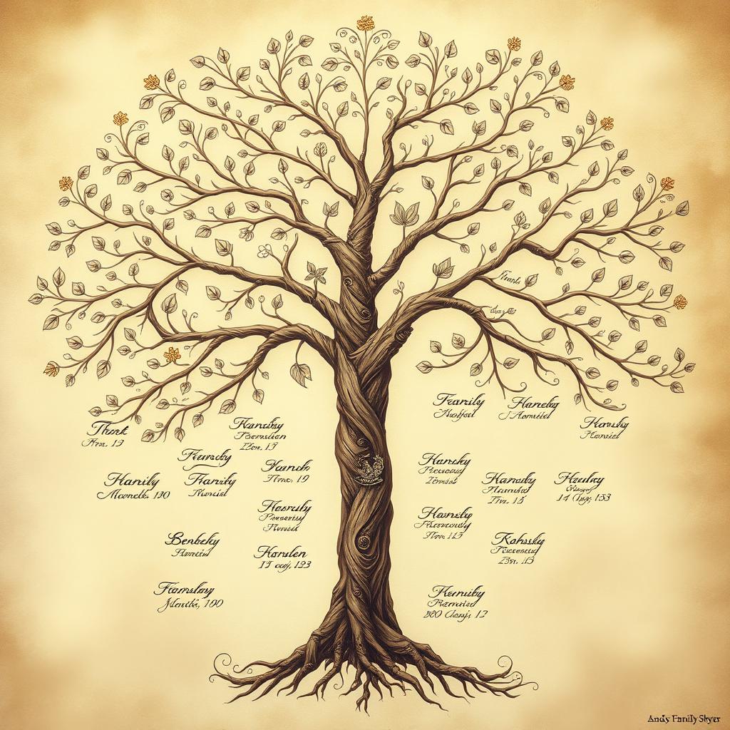 A detailed family tree illustrating the Sudak family lineage, inspired by Andriy Chaikovskyi's prose "For My Sister