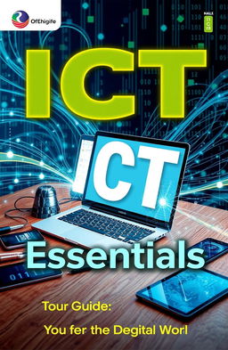 A detailed and visually engaging cover for an ICT (Information and Communication Technology) computer book
