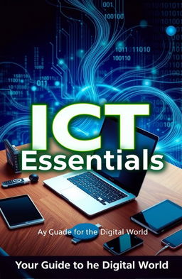 A detailed and visually engaging cover for an ICT (Information and Communication Technology) computer book