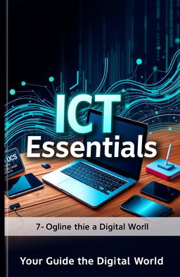 A detailed and visually engaging cover for an ICT (Information and Communication Technology) computer book