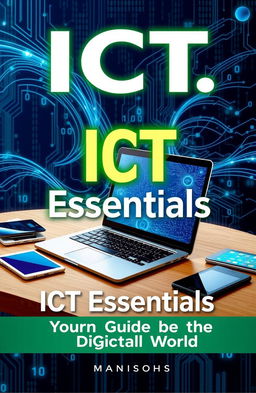 A detailed and visually engaging cover for an ICT (Information and Communication Technology) computer book