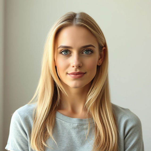 A simple, elegant portrait of a 35-year-old woman with blonde hair