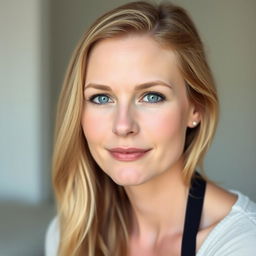 A simple, elegant portrait of a 35-year-old woman with blonde hair
