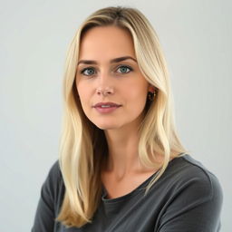 A simple, elegant portrait of a 35-year-old woman with blonde hair