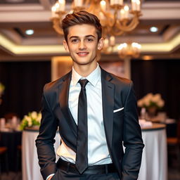A handsome 18-year-old boy wearing a stylish formal dress