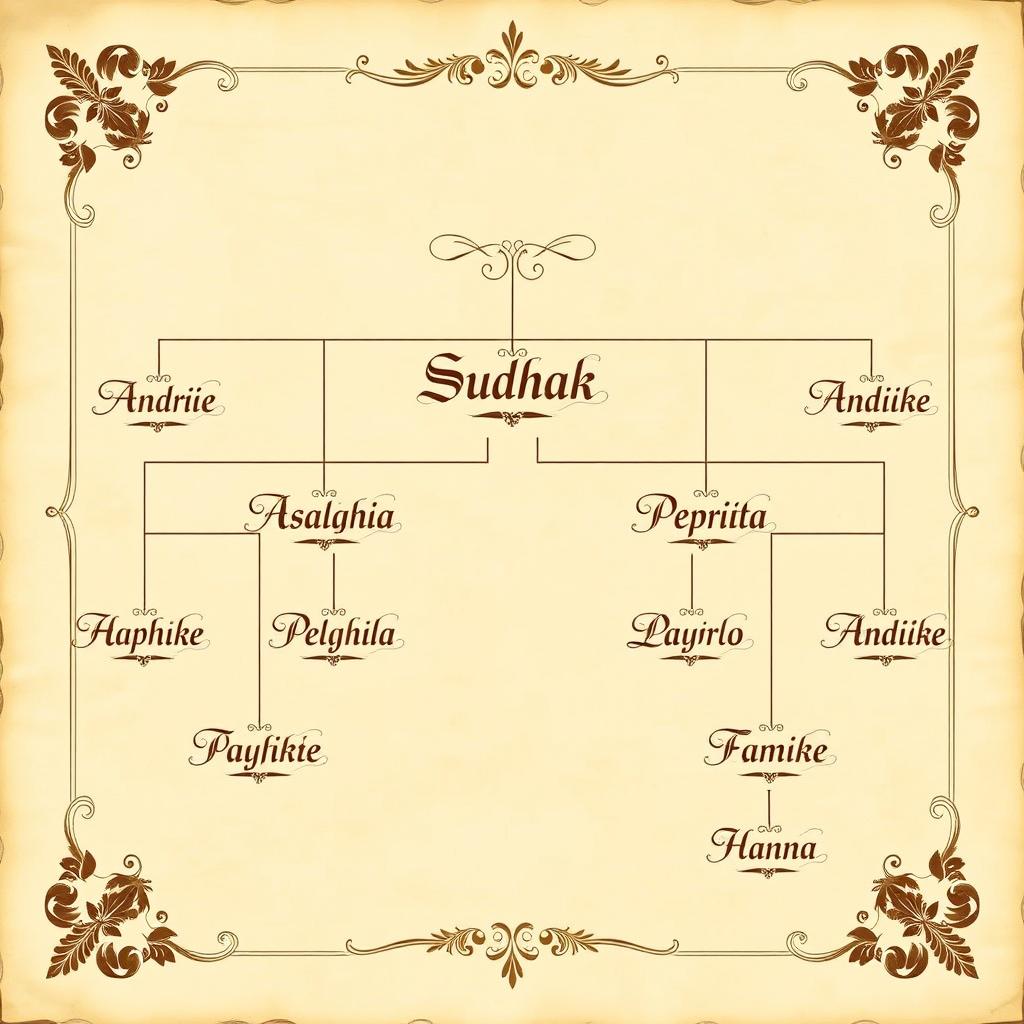 A detailed family tree for the Sudak family, showcasing six members: Andrii, Stepan, Palazhka, Petro, Pavlo, and Hanna