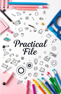 A visually captivating practical file cover design featuring an organized layout of various colored tabs, markers, and stationery items artistically arranged