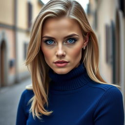 An elegant 35-year-old Italian woman with a mysterious gaze