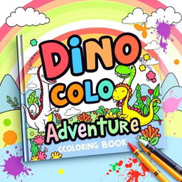 An eye-catching and whimsical book cover for a dinosaur coloring book designed for children