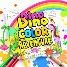 An eye-catching and whimsical book cover for a dinosaur coloring book designed for children