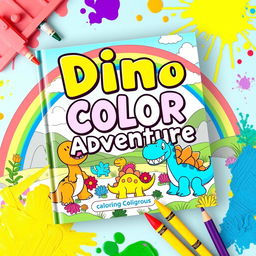 An eye-catching and whimsical book cover for a dinosaur coloring book designed for children