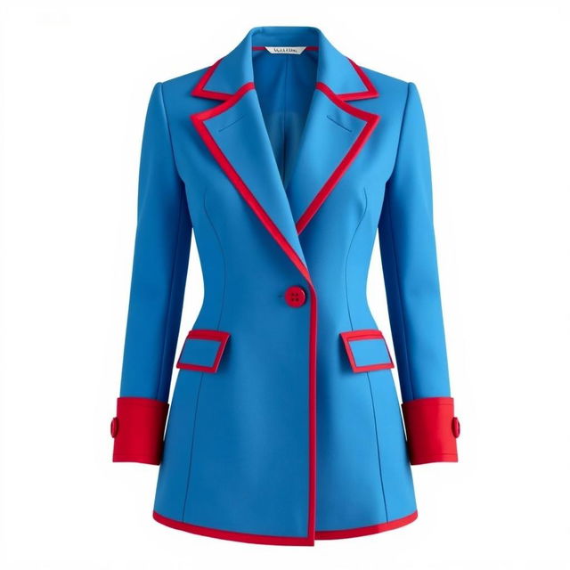 A women’s blazer in a stunning sky blue color, elegantly tailored with sharp lines and a modern silhouette