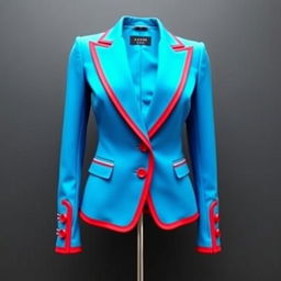 A women’s blazer in a stunning sky blue color, elegantly tailored with sharp lines and a modern silhouette