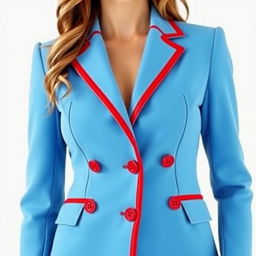 A women’s blazer in a stunning sky blue color, elegantly tailored with sharp lines and a modern silhouette