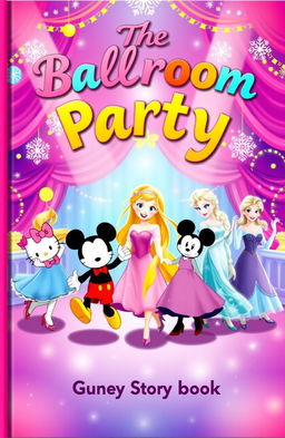 A vibrant and enchanting cover for a children's storybook titled 'The Ballroom Party'