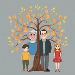 A family tree illustration featuring multiple generations of the Sudaky family