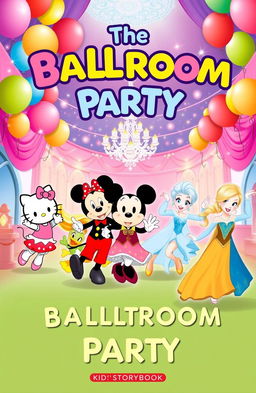 A vibrant and enchanting kids' storybook cover for 'The Ballroom Party'