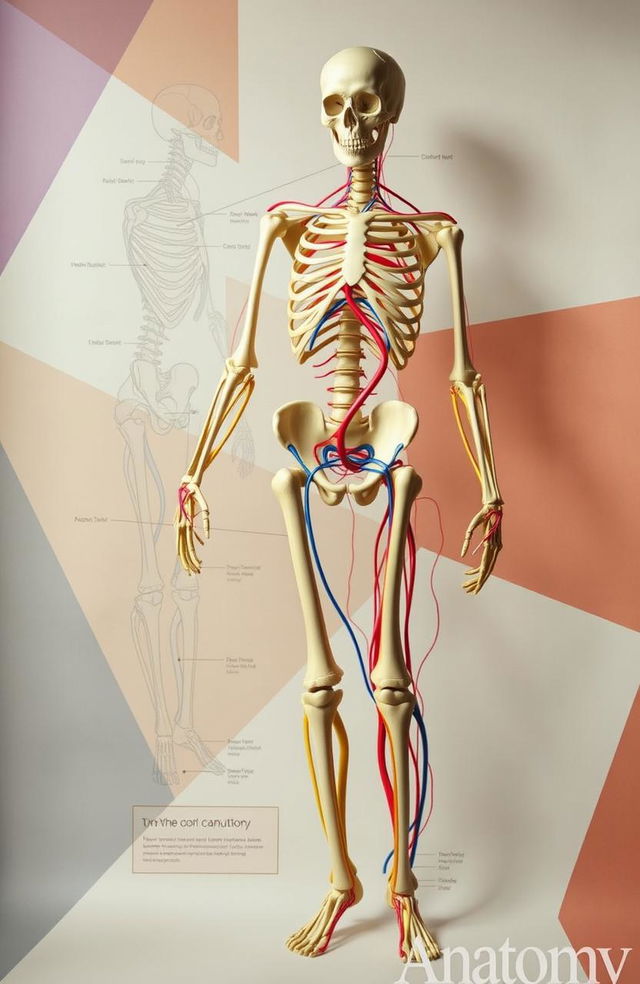 A detailed and artistic representation of human anatomy, showcasing the muscular, skeletal, and circulatory systems in a creative and visually engaging way