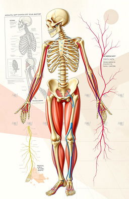 A detailed and artistic representation of human anatomy, showcasing the muscular, skeletal, and circulatory systems in a creative and visually engaging way
