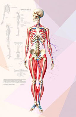 A detailed and artistic representation of human anatomy, showcasing the muscular, skeletal, and circulatory systems in a creative and visually engaging way