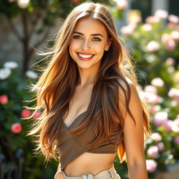 A stunningly beautiful woman in her mid-20s, radiating youthful energy and charm