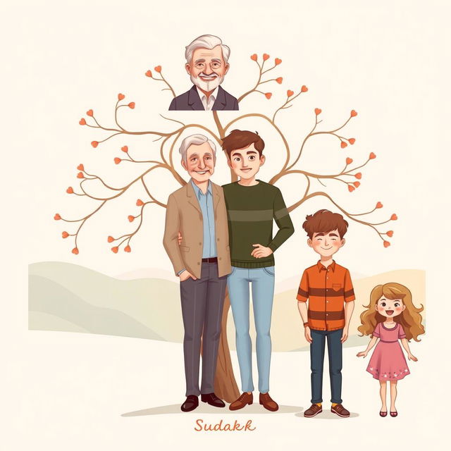 A beautiful family tree illustration depicting the Sudak family lineage