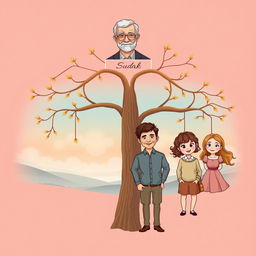 A beautiful family tree illustration depicting the Sudak family lineage