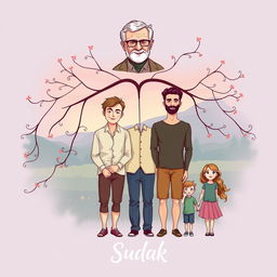 A beautiful family tree illustration depicting the Sudak family lineage