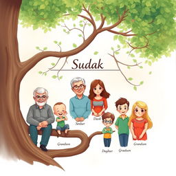 A beautiful family tree illustration depicting the Sudak family lineage