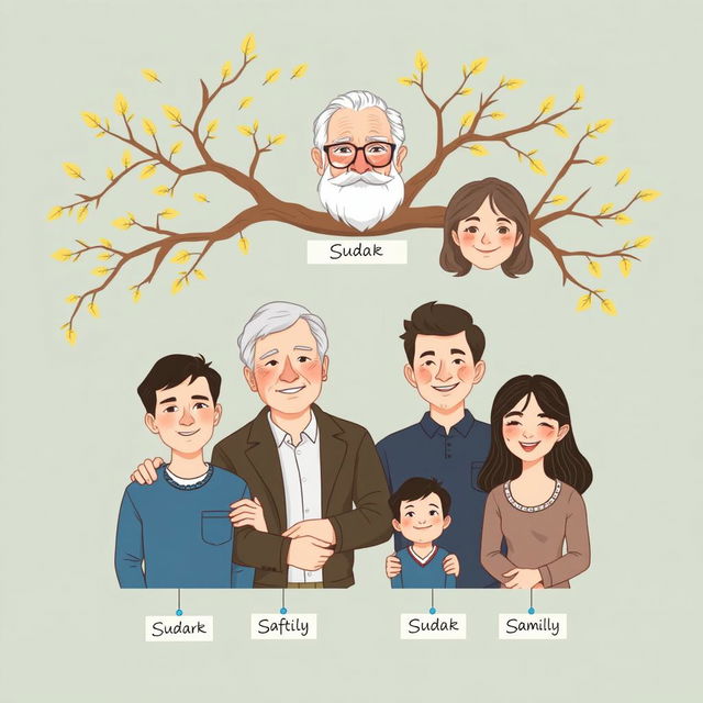 A family tree illustration depicting the Sudak family with six members