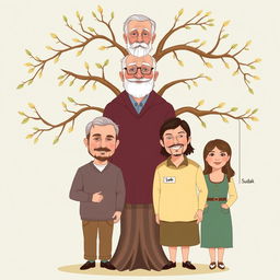 A family tree illustration depicting the Sudak family with six members