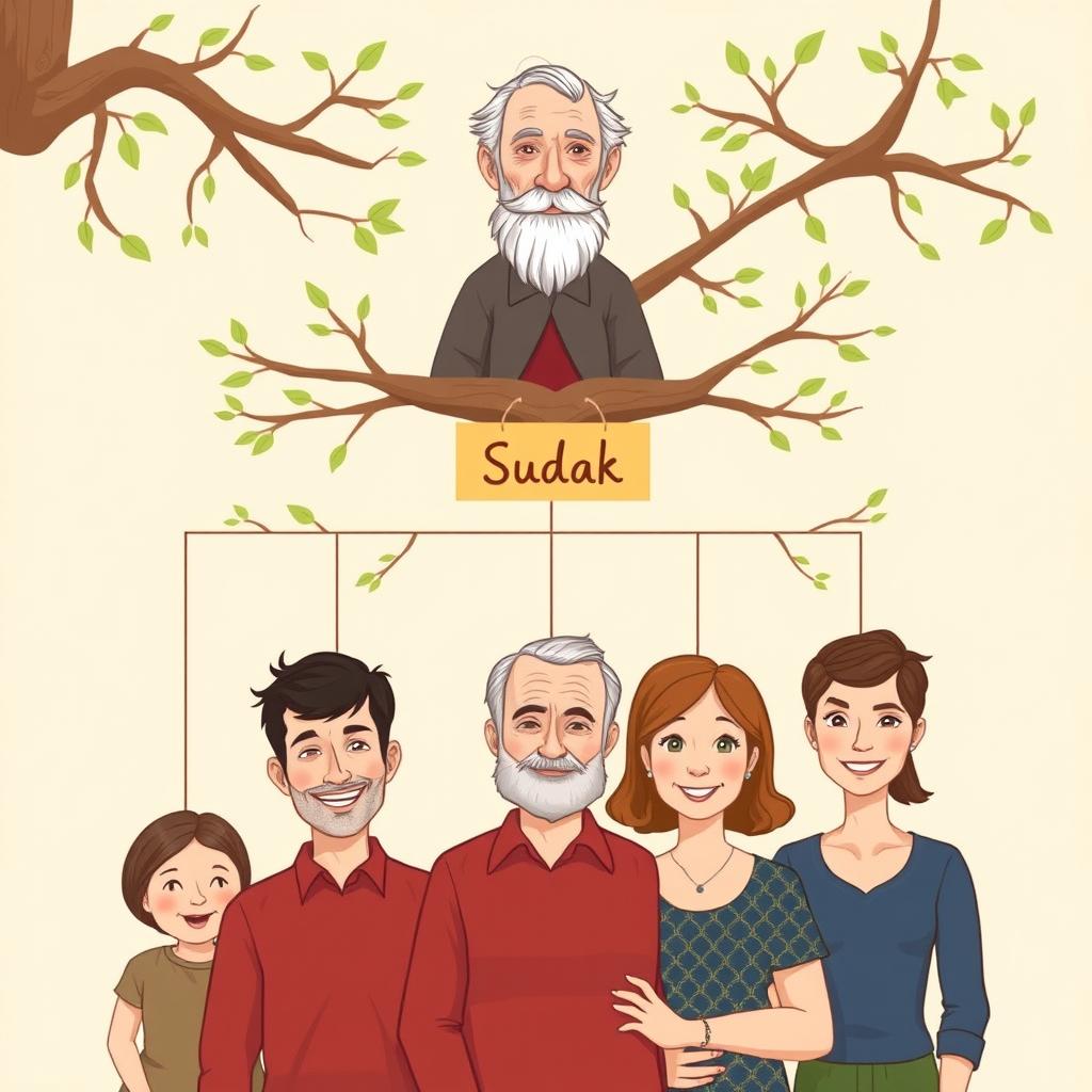 A family tree illustration depicting the Sudak family with six members