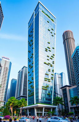 A stunning pentagon-shaped high-rise building standing tall in a bustling concrete jungle, representing the city of Gurgaon, India