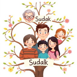 A family tree illustration featuring the Sudak family with six members