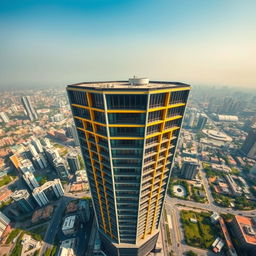 A breathtaking bird's eye view of a pentagon-shaped high-rise building in the concrete jungle of Gurgaon, India