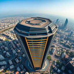 A breathtaking bird's eye view of a pentagon-shaped high-rise building in the concrete jungle of Gurgaon, India