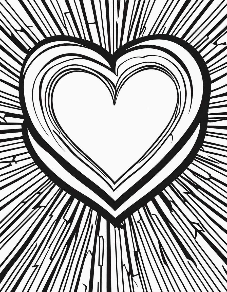 A simple coloring book page featuring a large heart outlined with bold lines.