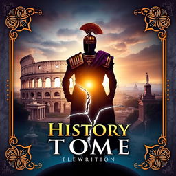 A cover design featuring a central element of a silhouette of a person in ancient Roman armor, standing against the backdrop of a crumbling Colosseum, symbolizing the conflict of time
