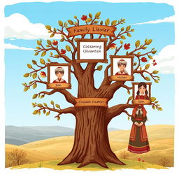A family tree illustration featuring a Cossack theme